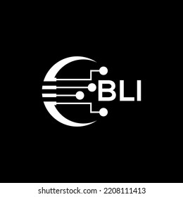 BLI Letter logo black background .BLI technology logo design vector image in illustrator .BLI letter logo design for entrepreneur and business.
