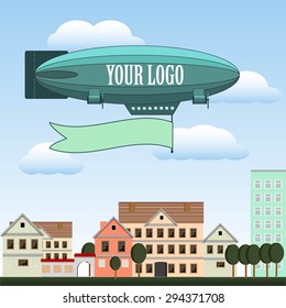 blimp flying over the city vector illustration