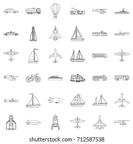 Blimp Icons Set. Outline Style Of 36 Blimp Vector Icons For Web Isolated On White Background