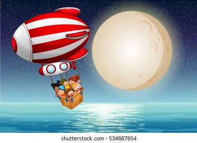 Blimp with kids over water