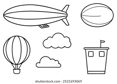 Blimp line art soaring through the sky in minimalist style (4)