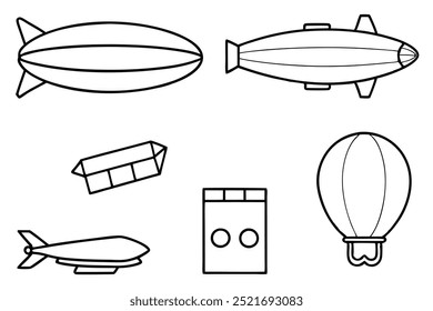 Blimp line art soaring through the sky in minimalist style (1)