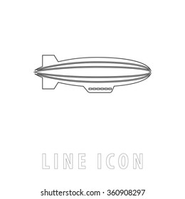 Blimp Outline Simple Vector Icon On White Background. Line Pictogram With Text 