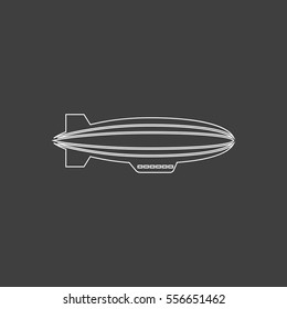 Blimp Outline Vector Icon. Contour Line White Pictogram On Black Background. Illustration Symbol