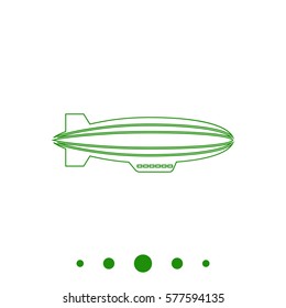 Blimp Outline Vector Icon. Contour Line Green Pictogram On White Background. Illustration Symbol