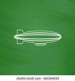 Blimp Outline Vector Icon. Imitation Draw With White Chalk On Green Chalkboard. Flat Pictogram And School Board Background. Illustration Symbol