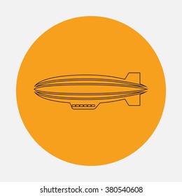 Blimp Outline Vector Icon On Orange Circle. Flat Line Symbol Pictogram 