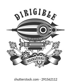 blimp style steam punk black and white badge on a white background