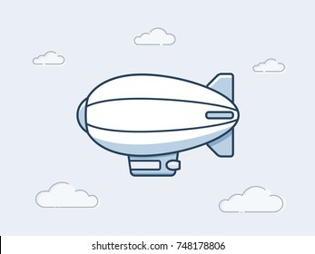 Aviones de blimp o zepelín volando en el cielo. Icono del vector en ilustración de estilo monolíneo