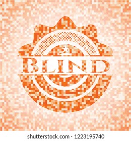 Blind abstract emblem, orange mosaic background