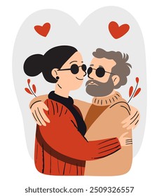 Pareja Ciega Abrazándose. Ilustración vectorial plana