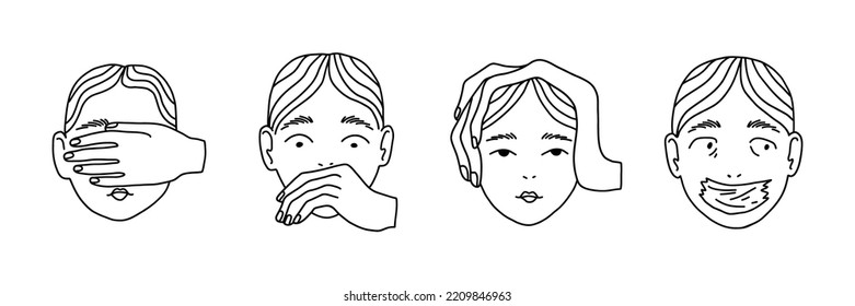 Blind Deaf Dumb Heads Doodle Illustration Stock Vector (Royalty Free ...