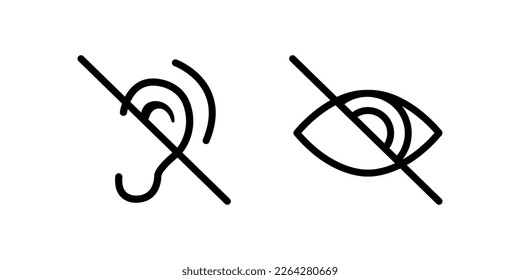 Blind and deaf symbol simple thin line icon vector illustration. For web and mobile