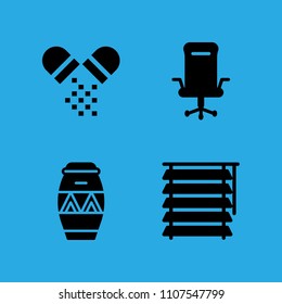 blind, desk chair, pills and drum icons vector in sample icon set for web and graphic design