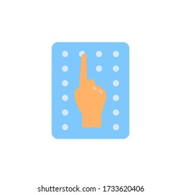 Símbolo de icono del vector de discapacidad ciego. Mano usando braille aislada en fondo blanco.