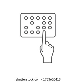 Símbolo de icono del vector de discapacidad ciego. Mano usando braille aislada en fondo blanco.