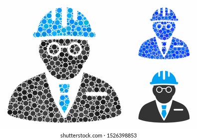 Blind engineer composition for blind engineer icon of small circles in different sizes and color tints. Vector small circles are combined into blue mosaic.