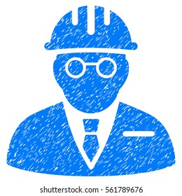 Blind Engineer grainy textured icon for overlay watermark stamps. Flat symbol with dust texture. Dotted vector blue ink rubber seal stamp with grunge design on a white background.