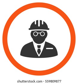 Blind Engineer vector bicolor rounded icon. Image style is a flat icon symbol inside a circle, orange and gray colors, white background.