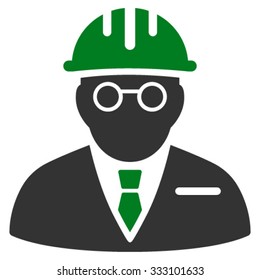 Blind Engineer vector icon. Style is bicolor flat symbol, green and gray colors, rounded angles, white background.
