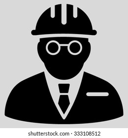 Blind Engineer vector icon. Style is flat symbol, black color, rounded angles, light gray background.