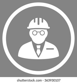 Blind Engineer vector icon. Style is flat circled symbol, white color, rounded angles, gray background.