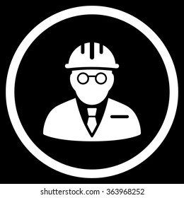 Blind Engineer vector icon. Style is flat circled symbol, white color, rounded angles, black background.