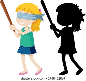 Blind Folded Girl Holding Stick Illustration