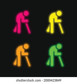 Blind four color glowing neon vector icon