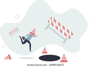 Blind and frustrated business direction, mistake or failure, trap or crisis ahead, risk and uncertainty concept.flat design.illustration with people.