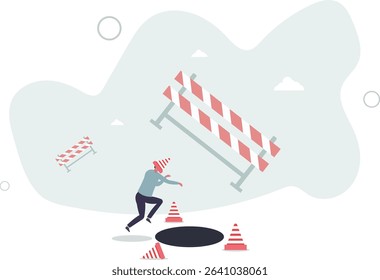 Blind and frustrated business direction, mistake or failure, trap or crisis ahead, risk and uncertainty concept. character life .