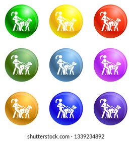 Blind girl dog guide icons vector 9 color set isolated on white background for any web design 