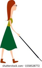 Blind girl, illustration, vector on white background.