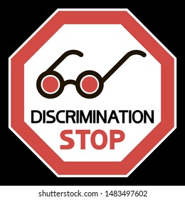 Blind. Glasses Icon.
Discrimination Stop,octagonal Sign,image Red And Black Color.