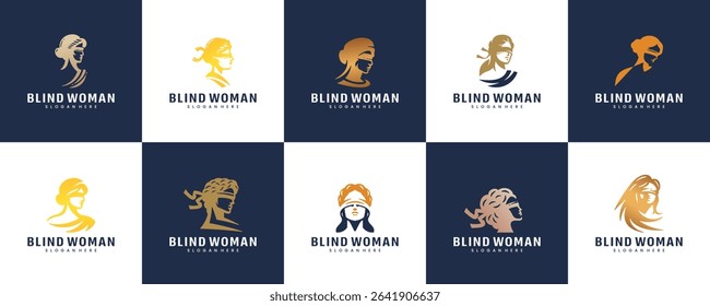blind goddess logo set, justice symbol, law firm, graphic design template.