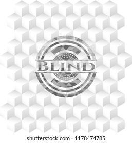 Blind grey badge with geometric cube white background