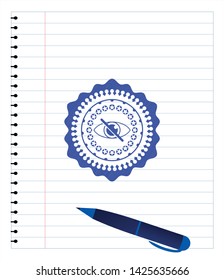 blind icon emblem draw with pen effect. Blue ink. Vector Illustration. Detailed.