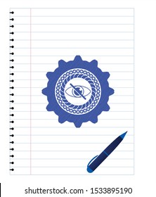 blind icon emblem drawn with pen. Blue ink. Vector Illustration. Detailed.
