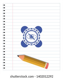 blind icon emblem with pen effect. Blue ink. Vector Illustration. Detailed.