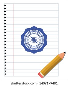 blind icon emblem with pen effect. Blue ink. Vector Illustration. Detailed.
