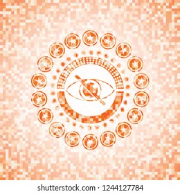 blind icon inside abstract emblem, orange mosaic background