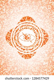blind icon inside abstract emblem, orange mosaic background
