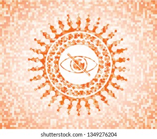 blind icon inside abstract emblem, orange mosaic background