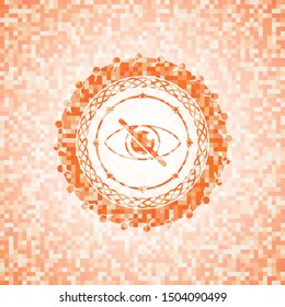 blind icon inside abstract emblem, orange mosaic background
