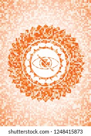 blind icon inside abstract orange mosaic emblem