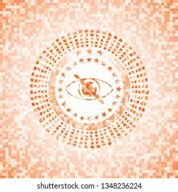 blind icon inside abstract orange mosaic emblem