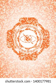 blind icon inside abstract orange mosaic emblem with background