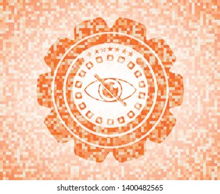 blind icon inside abstract orange mosaic emblem with background