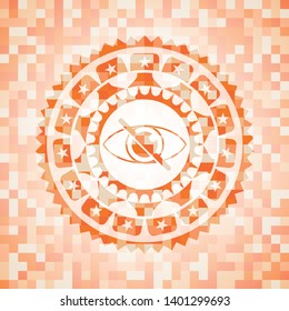 blind icon inside abstract orange mosaic emblem with background