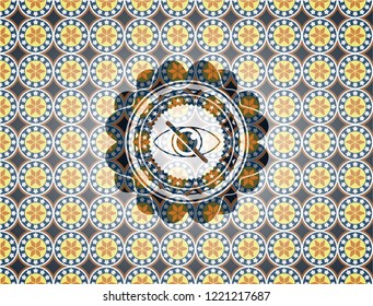 blind icon inside arabic badge background. Arabesque decoration.